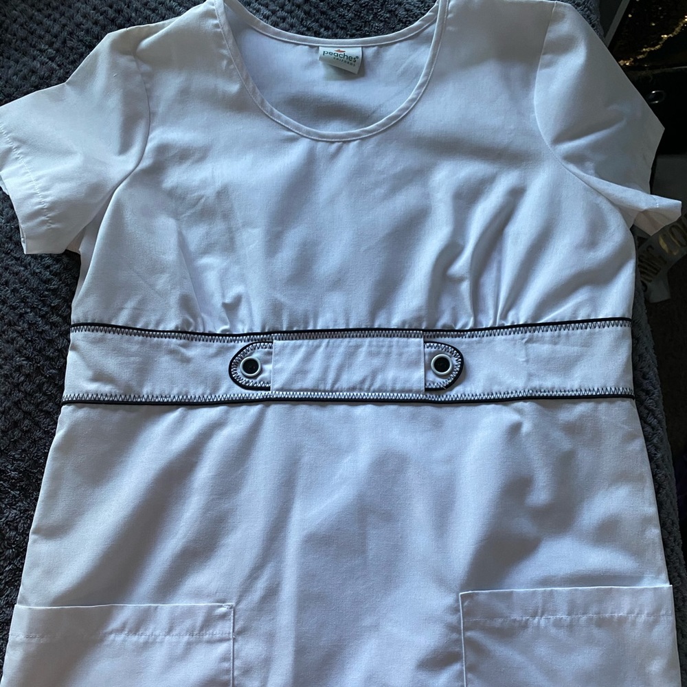All White Nursing Scrub Set with Black details